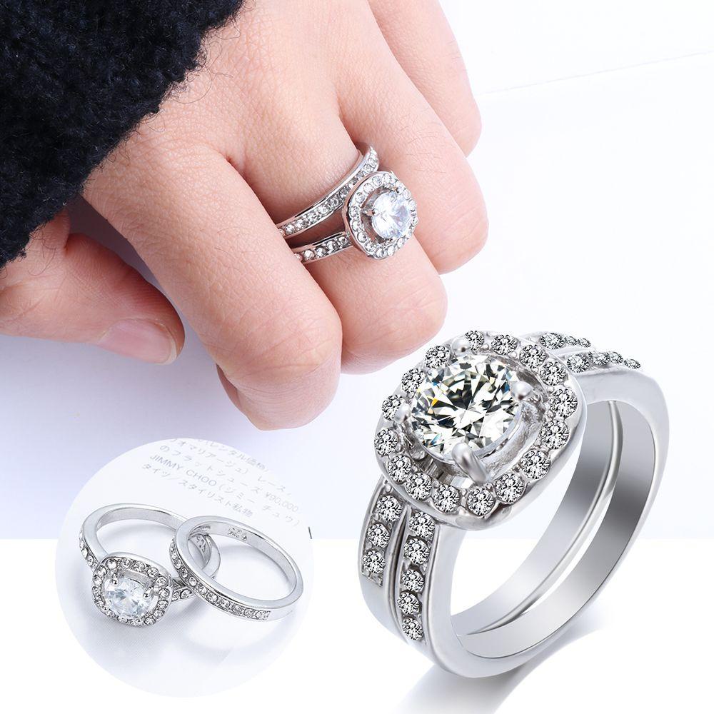 Nhẫn Đính Đá Sapphire Trắng Thời Trang|Trang Sức Dự Tiệc Lấp Lánh