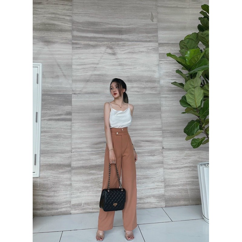 Quần Culottes Ống Rộng Cạp Cao 2 Cúc Chéo Cách Điệu 