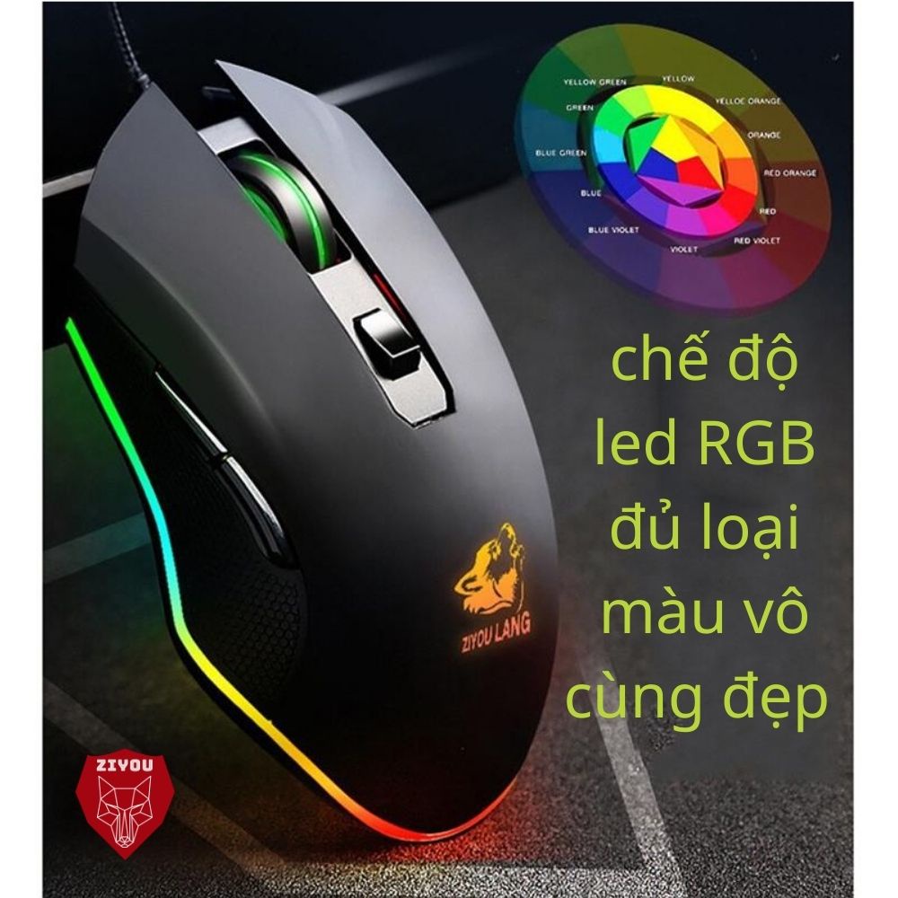 Chuột Máy Tính, Mouse Vi Tính ZIYOU V1 LED RGB, Sử Dụng Công Nghệ Chuột Quang Mới, DPI 4000, Chơi Game Dùng Văn Phòng