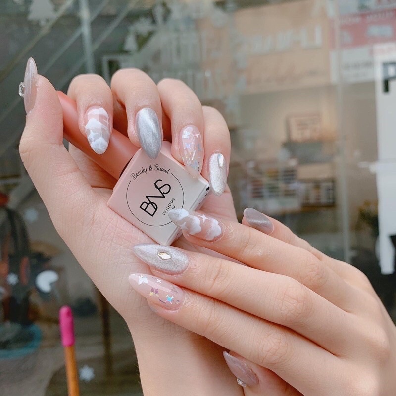Nailbox thiết kế C079 mây nhũ đính đá cebi.nailbox