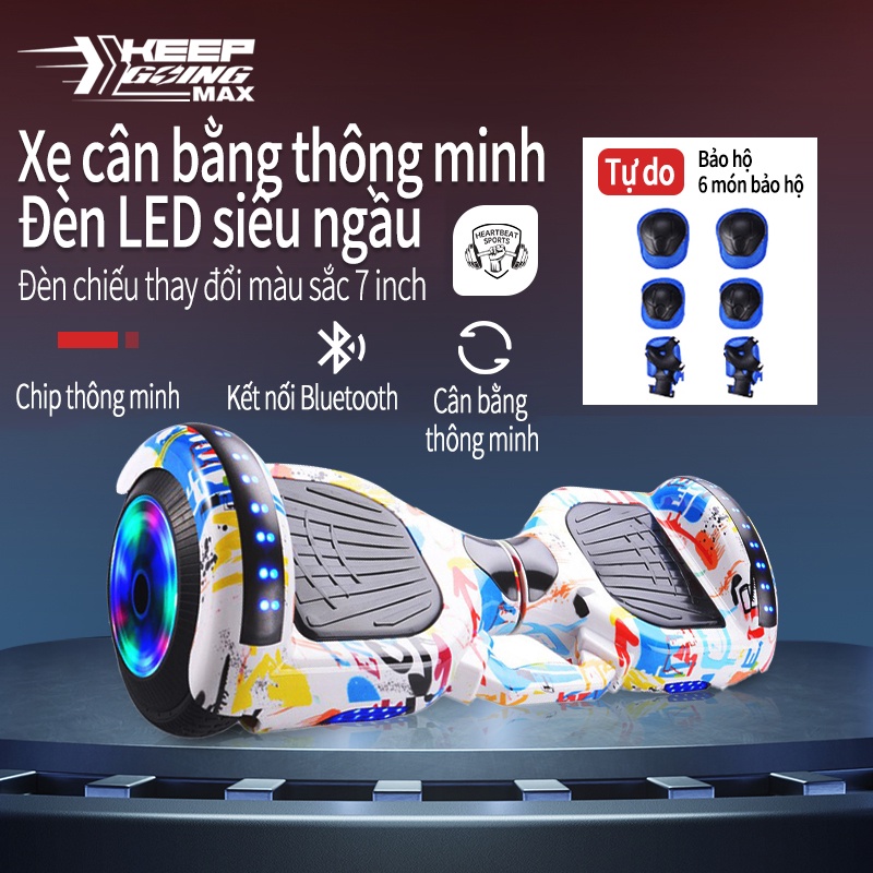Xe cân bằng 2 bánh lớn 7 inch +Đèn LED nháy+ Kết nối Bluetooth+Loa vòm kép Xe cân bằng thông minh