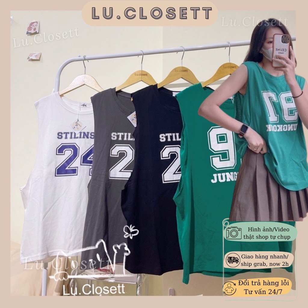 Áo phông tanktop ba lỗ số kèm bra thun quây form rộng unisex ulzzang lu.closett