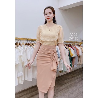 Chân váy bút chì cúc vạt lệch