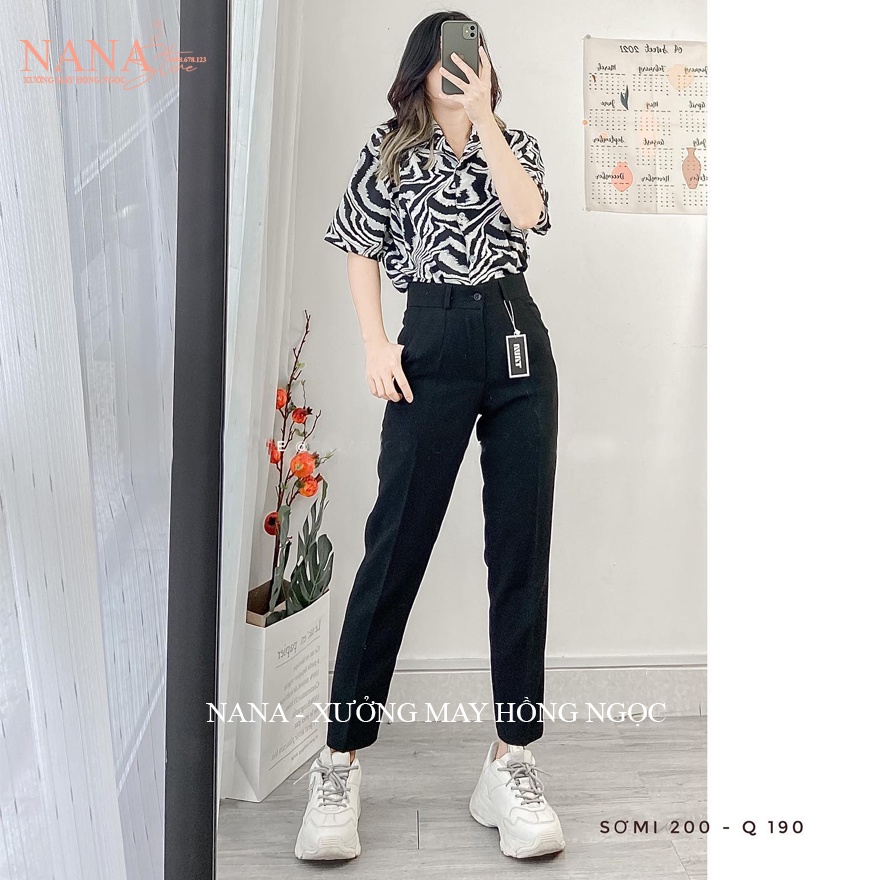 Quần tây nữ lưng cao ống baggy đứng dài đi học làm công sở dáng quần vải nữ học sinh viên cạp cao màu Xanh Đen tuyết mưa