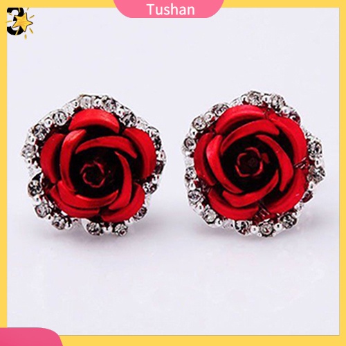 Bông tai hoa hồng đính đá nữ tính cao cấp