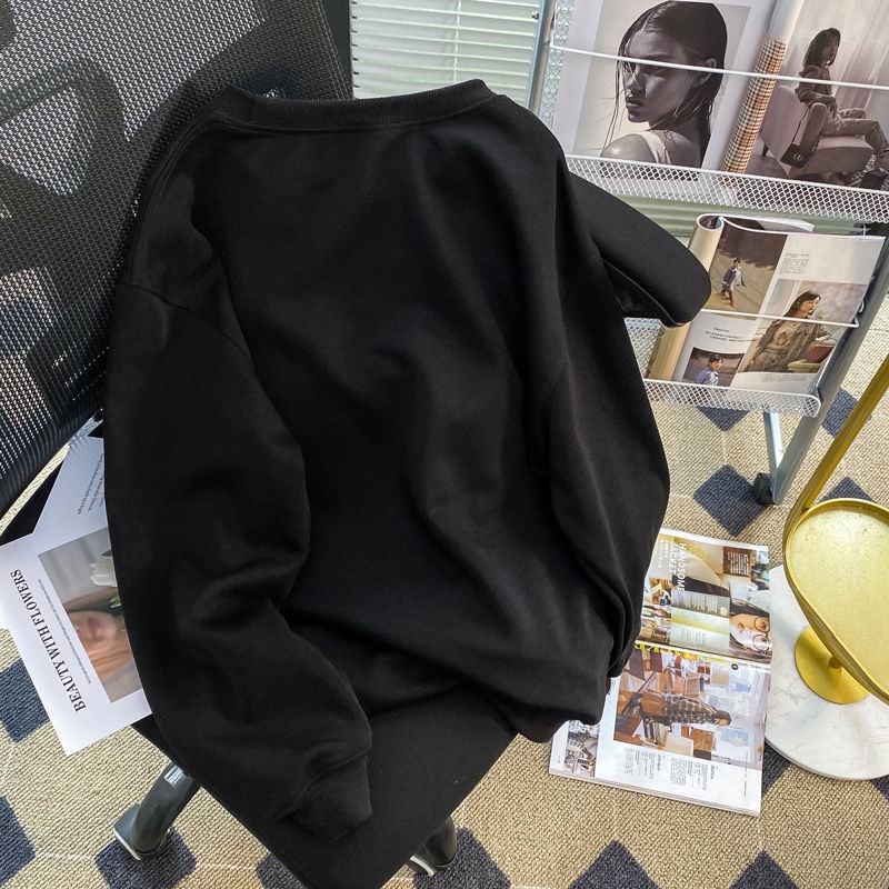 Áo sweater Cổ Tròn Màu Đen In Hình Hoa tulip Xinh Xắn Cho Nữ