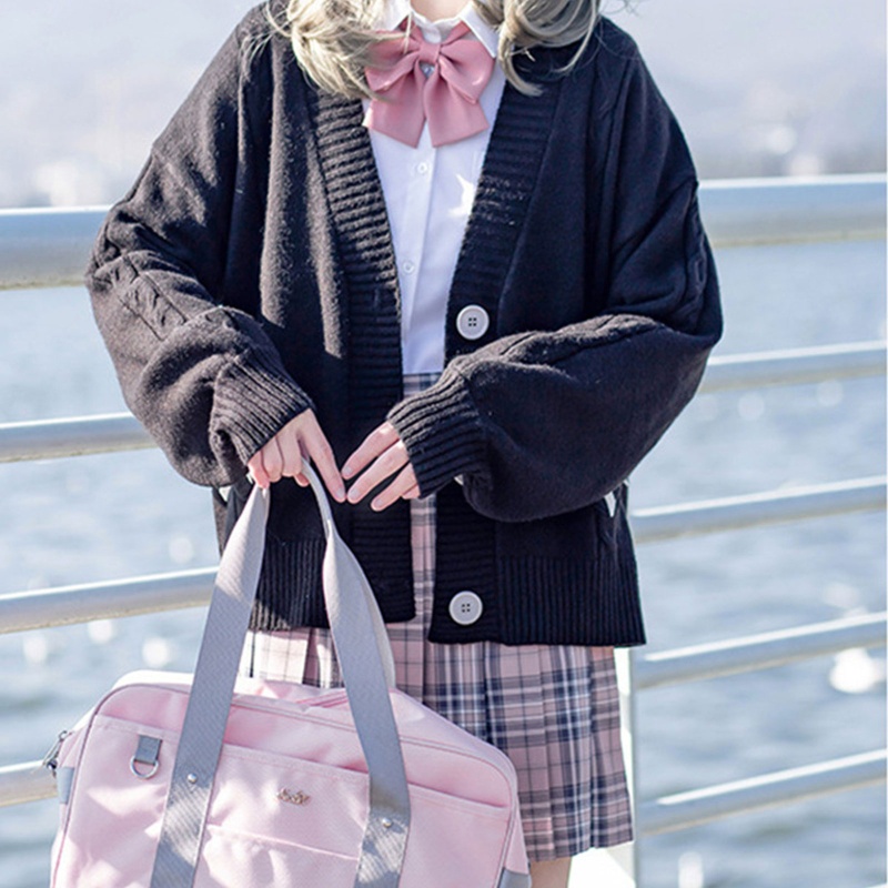 Áo Khoác Cardigan Dệt Kim Tay Dài Dáng Rộng Cổ Chữ V Phối Nút Xinh Xắn Cho Nữ