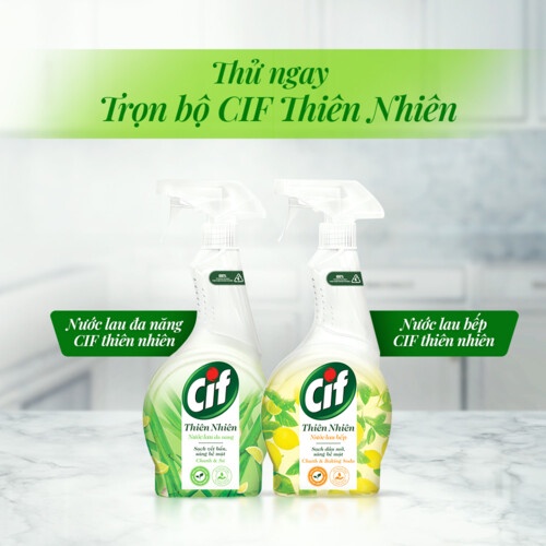 Nước Lau Bếp Cif Thiên Nhiên 500ML Chanh &amp; Baking Soda Sạch Dầu Mỡ An Toàn