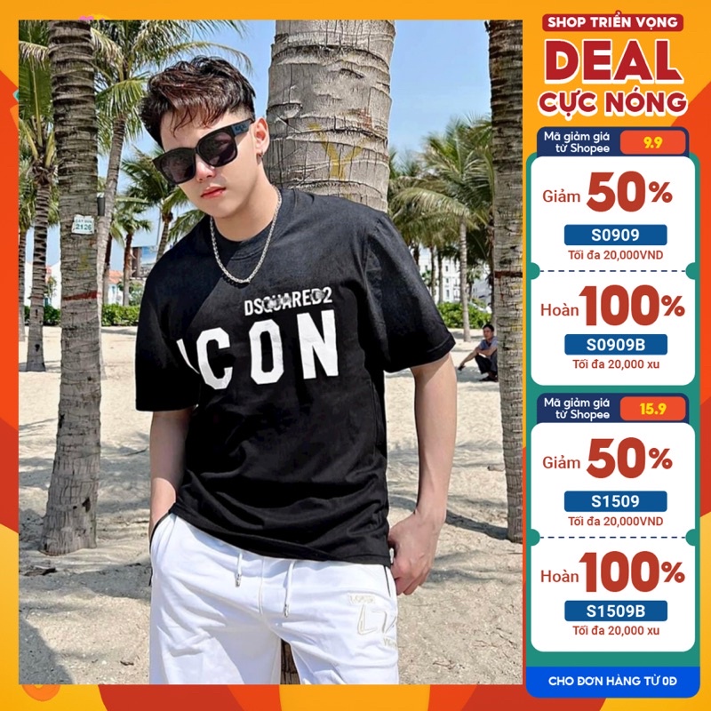 Áo thun nam cổ tròn tay ngắn áo phông nam in hình ICON vải cotton cao cấp form chuẩn thun lạnh mầu đen trắng