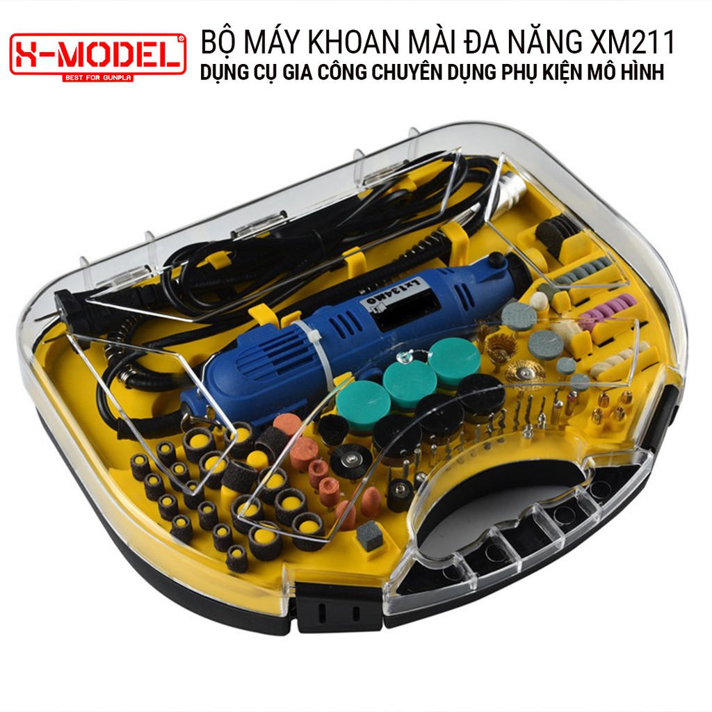 Bộ máy khoan, mài, cắt, khắc đa năng mini LX134MO, chứa 211 phụ kiện chuyên dụng gia công những đồ mô hình XMODEL XM211