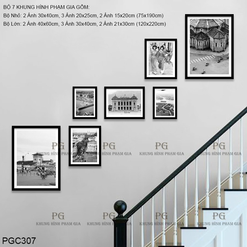 Bộ Khung Ảnh Treo Tường Sài Gòn Xưa Trắng Đen Treo Cầu Thang - Khung Hình Phạm Gia PGC307
