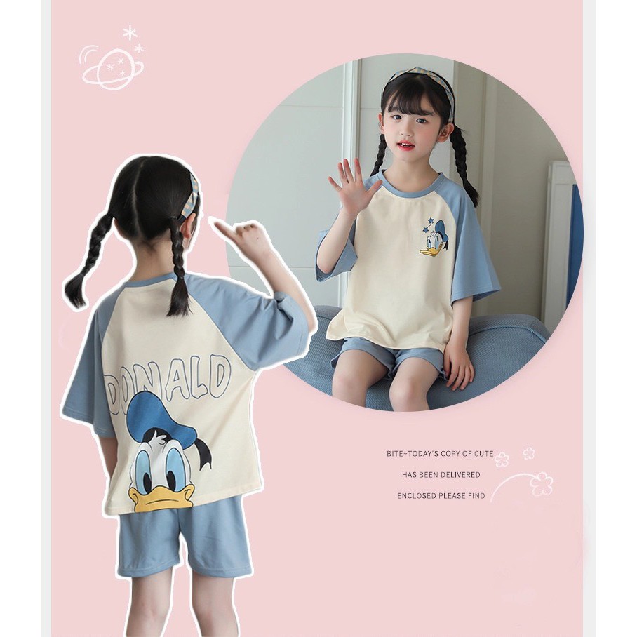 Bộ Cộc Tay Cotton Cao Cấp 2021 Cho Bé Gái Mùa Hè Hoạ Tiết Hoạt Hình Kidstore | Size 10-35kg