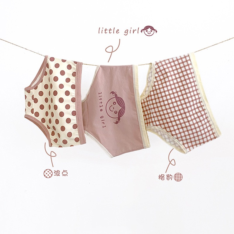 Set 3 Quần Lót Cotton Tam Giác Phẳng Kháng Khuẩn Cho Bé Gái