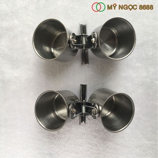 Cốc inox đôi, kẹp cầu đứng cho vẹt, yến phụng, chất liệu inox bền đẹp, không ghỉ