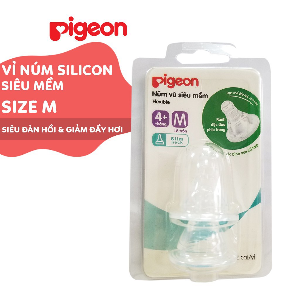 Núm vú Pigeon cổ hẹp silicone siêu mềm Size S M L Y (Hộp 2 cái)