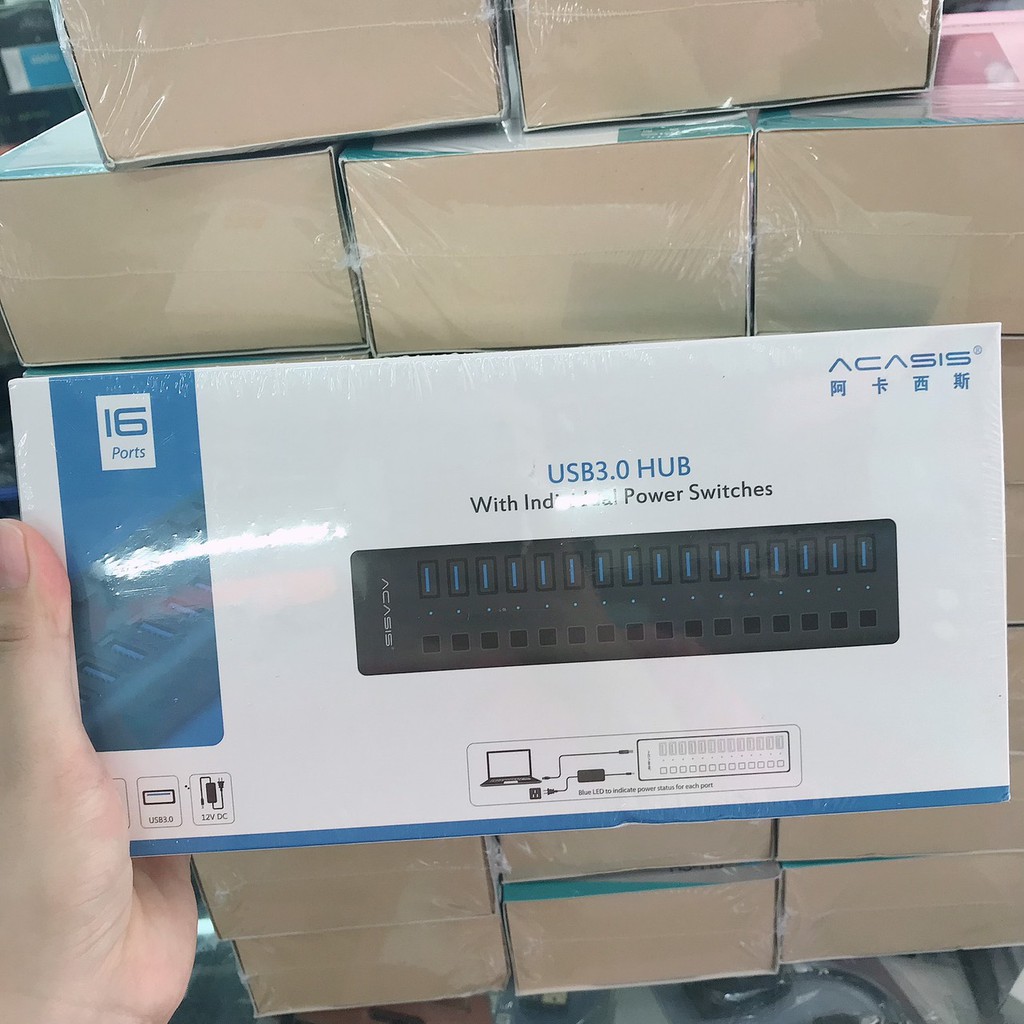 Bộ Chia USB 3.0 16 Cổng ACASIS - Nguồn 12V 7.5A - HUB USB 16 Port