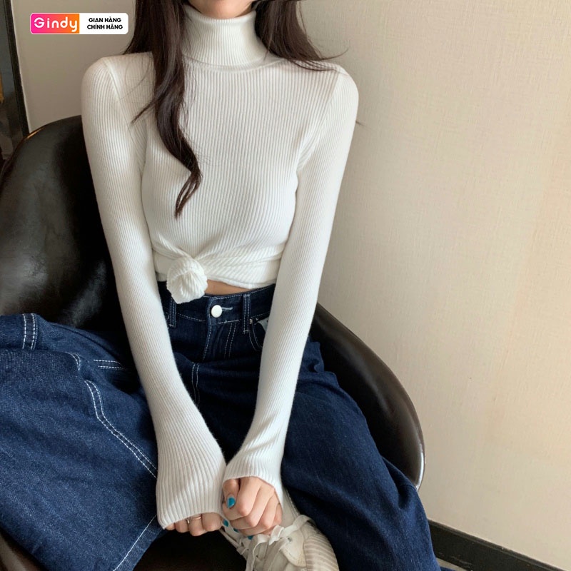 Áo len cổ lọ nữ GINDY trơn dáng ôm dài tay co giãn thời trang thu đông A1104