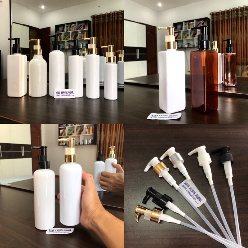 Chai nhựa VÒI VOI đựng dầu gội 100ml / 150ml 200ml / 300ml- Bình nhựa vòi nhấn pumb trắng lớn / Đen/ Xi vàng khoá