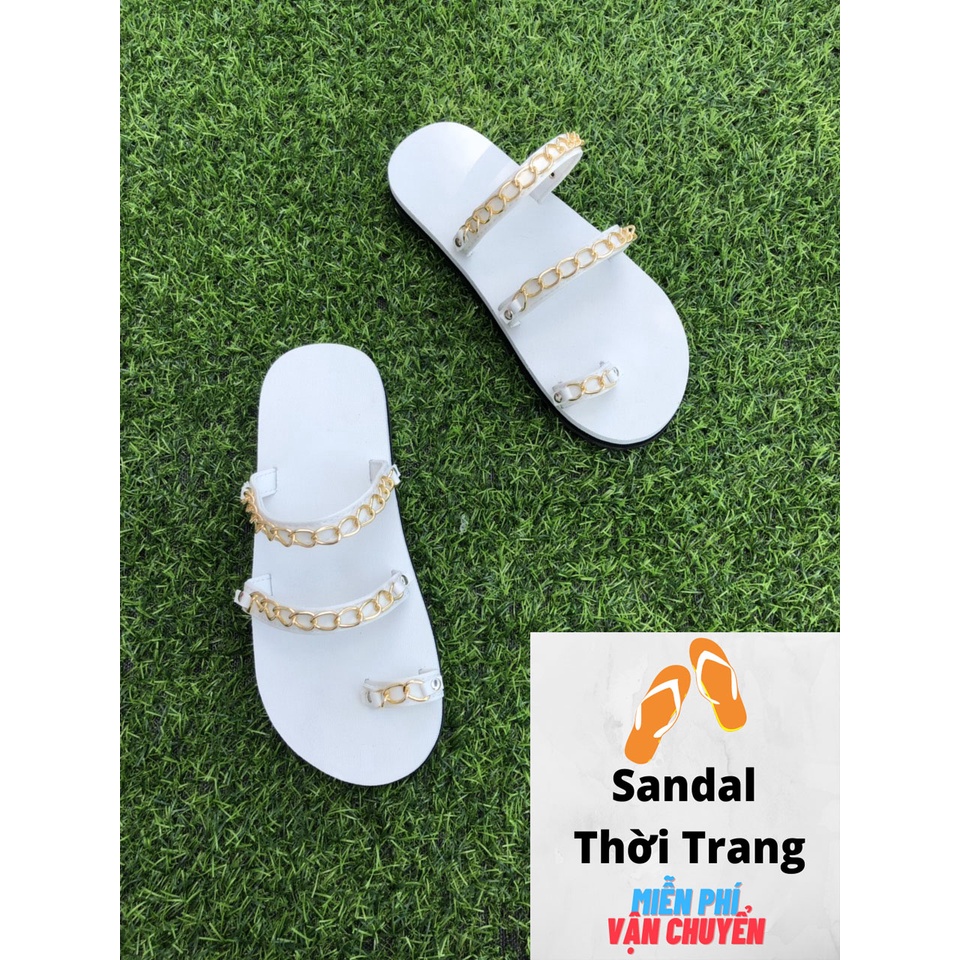 Dép sandal nữ xỏ ngón đi chơi, đi học xích đen/trắng full size 30-44 nam nữ SANDALTHOITRANG [ẢNH THẬT 100%]