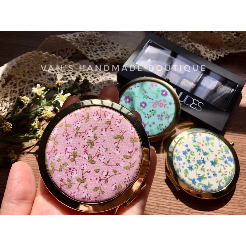 Gương mini bỏ túi, gương trang điểm bọc vải HandMade xinh xắn