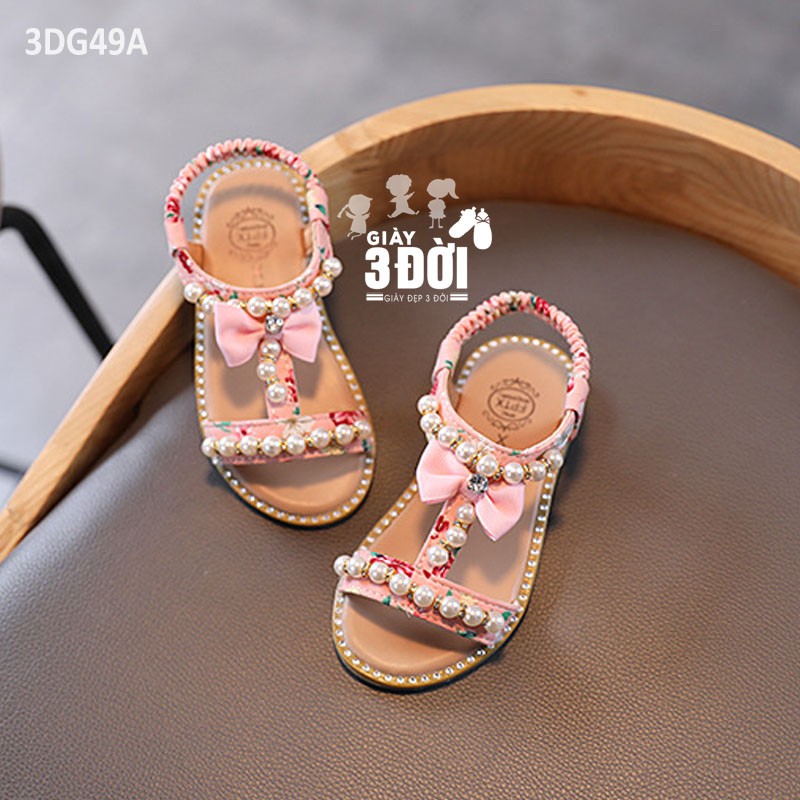 Sandal Nơ Hạt Trai Bé Gái 3DG49 GIAY3DOI Siêu Nhẹ Siêu Xinh