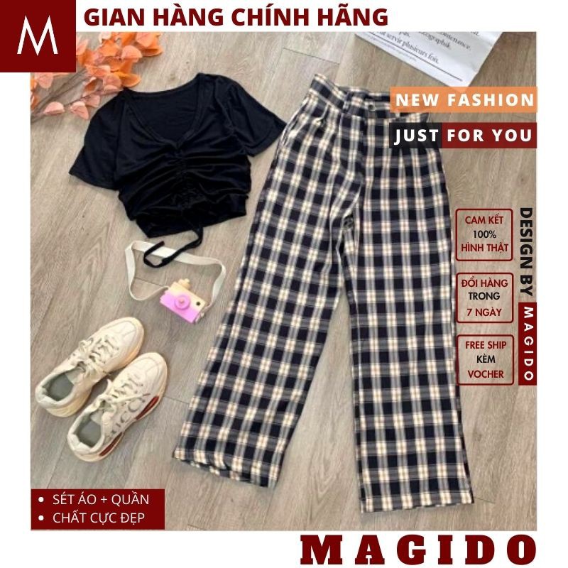 Sét đồ nữ 💚quần ống rộng nữ ,kèm áo croptop rút dây cực xinh phong cách ulzzang MAGIDO-