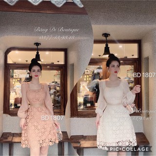 Váy/Đầm ren thêu hoa cổ vuông