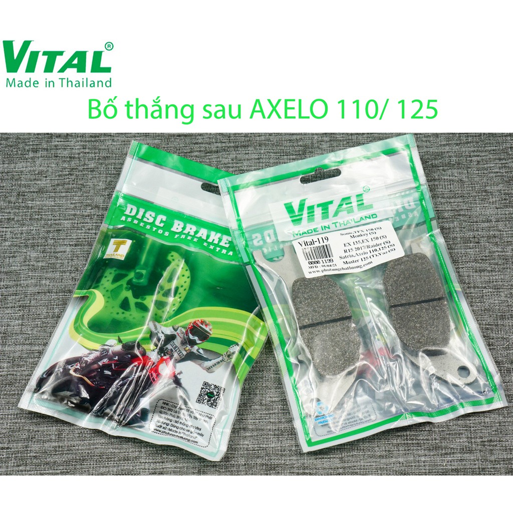 Bố thắng đĩa sau + trước AXELO hiệu VITAL - Má phanh xe máy, bố thắng đĩa VITAL chính hãng Thái lan