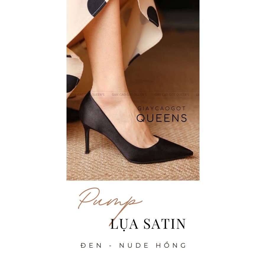 Giày Cao Gót Màu Đen Da Lụa Satin Sang Trọng Thời Trang Mang Êm Chân Cho Nữ Dự Tiệc, Công Sở, Hẹn Hò Cao Cấp 7-9-11 Phân