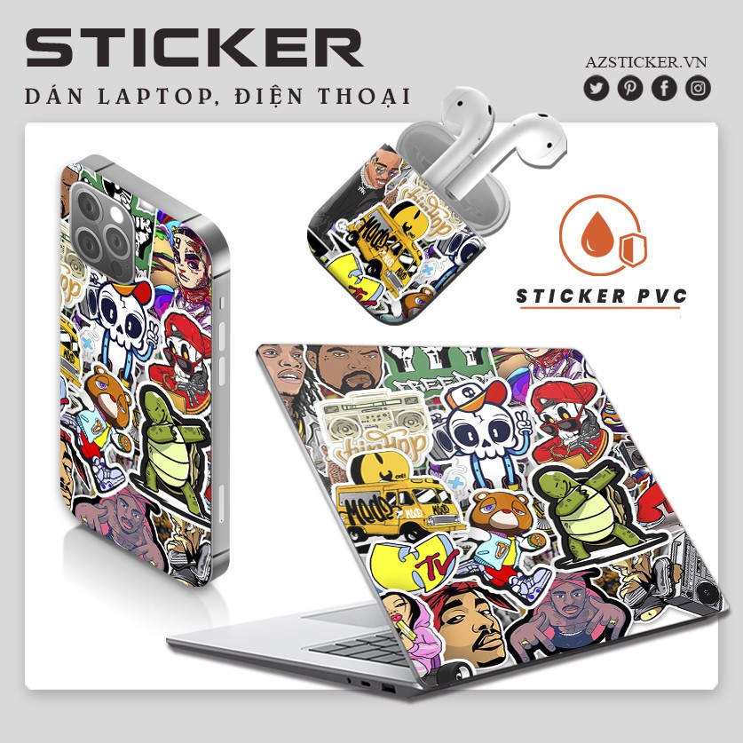 Sticker Hiphop Chống Nước Dán Mũ Bảo Hiểm Ván Trượt Điện Thoại Laptop | STK45 | Hình Dán Trang Trí Cắt Sẵn Dễ Bóc Dán