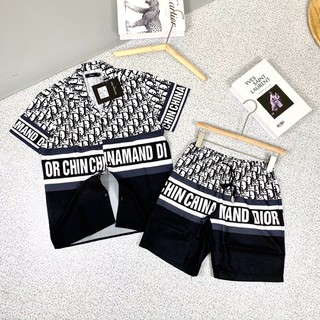 Bộ Ngủ Cộc Nam Đen Trắng Nổi Chữ Thổ Cẩm- Bộ Pijama Nam