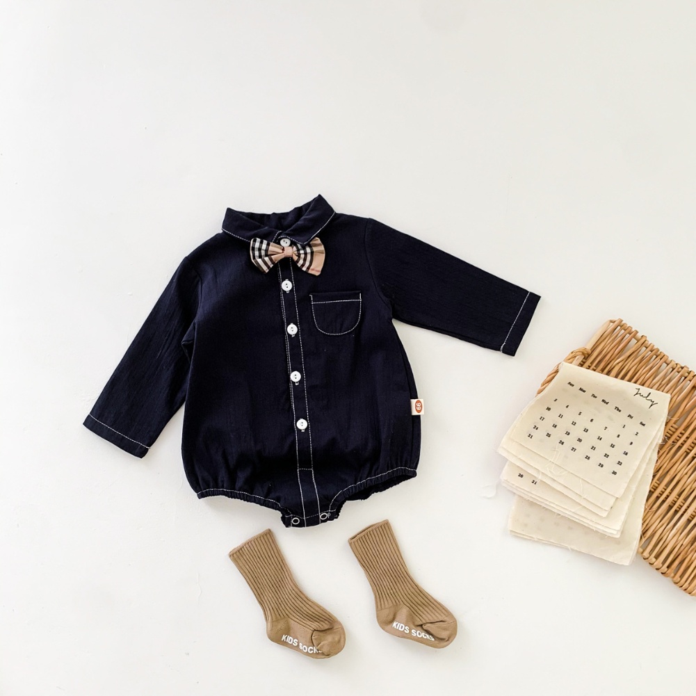 Bộ áo liền quần dài tay + nơ + quần dài thời trang mùa thu cho bé trai