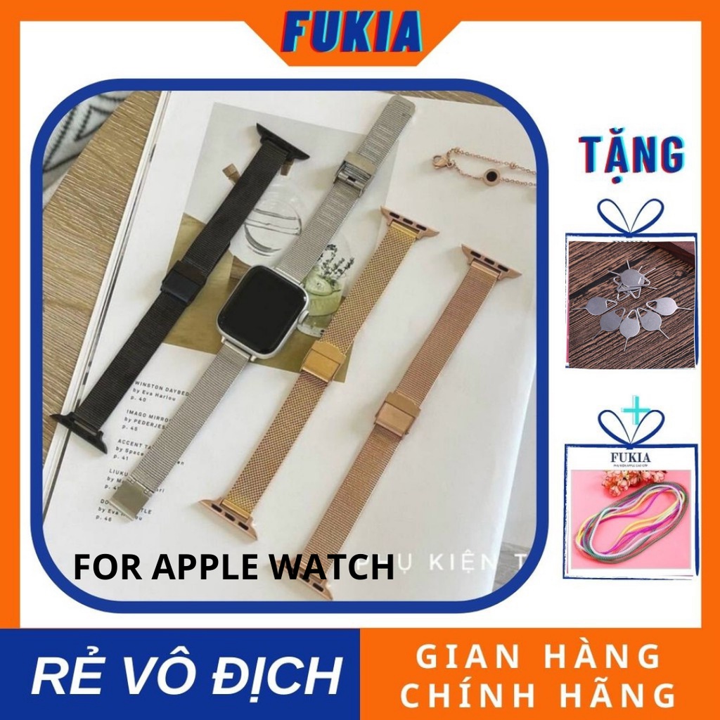 Dây thép bản nhỏ khoá bấm dành cho Apple Watch đồng hồ thông minh Series 1/2/3/4/5/6/7/SE size 38/40/41/42/44/45mm