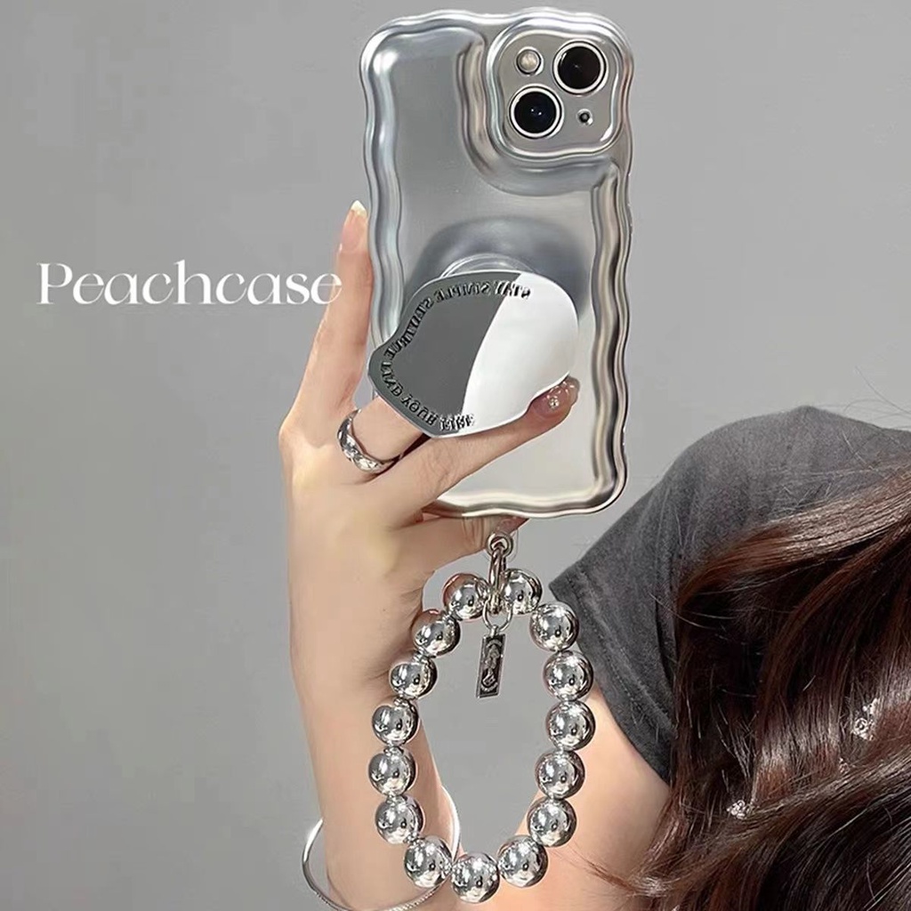 Ốp Điện Thoại Tráng Gương Viền Lượn Sóng Màu Bạc Cho iPhone