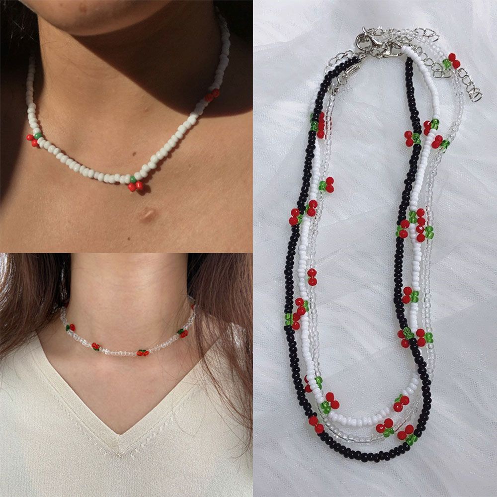 Vòng cổ Choker Mặt Hình Trái Cherry Trong Suốt Phong Cách Boho Thời Trang Cho Nữ