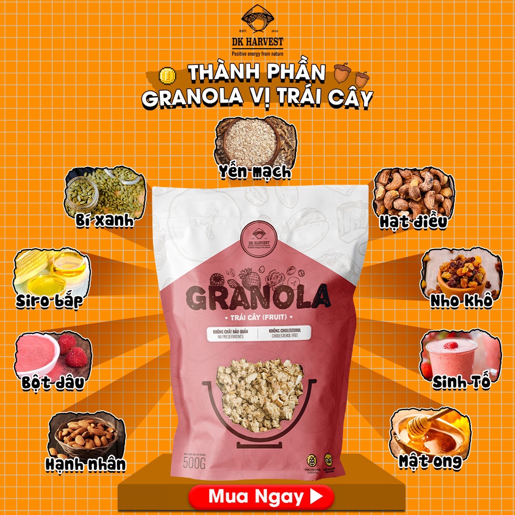 Granola Siêu Hạt – Ngũ Cốc Ăn Kiêng Giảm Cân DK Harvest Nướng Mật Ong – Không Đường