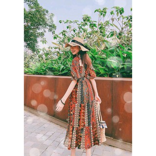 Đầm Maxi Thổ Cẩm Maxi Tay Loe Siêu Yêu