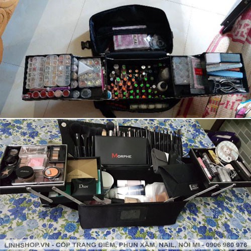 Cốp vải đựng đồ phun xăm, đồ trang điểm nail mi, đựng được máy hơ Sun5, nhiều máy phun xăm, mực xăm mày môi mí
