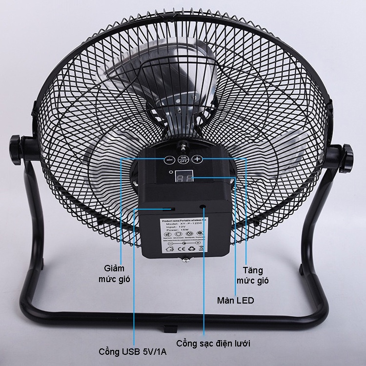 Quạt tích điện năng lượng mặt trời Solar Fan, quạt sàn SIÊU MÁT 12000mAh, kèm tấm pin NLMT 12W