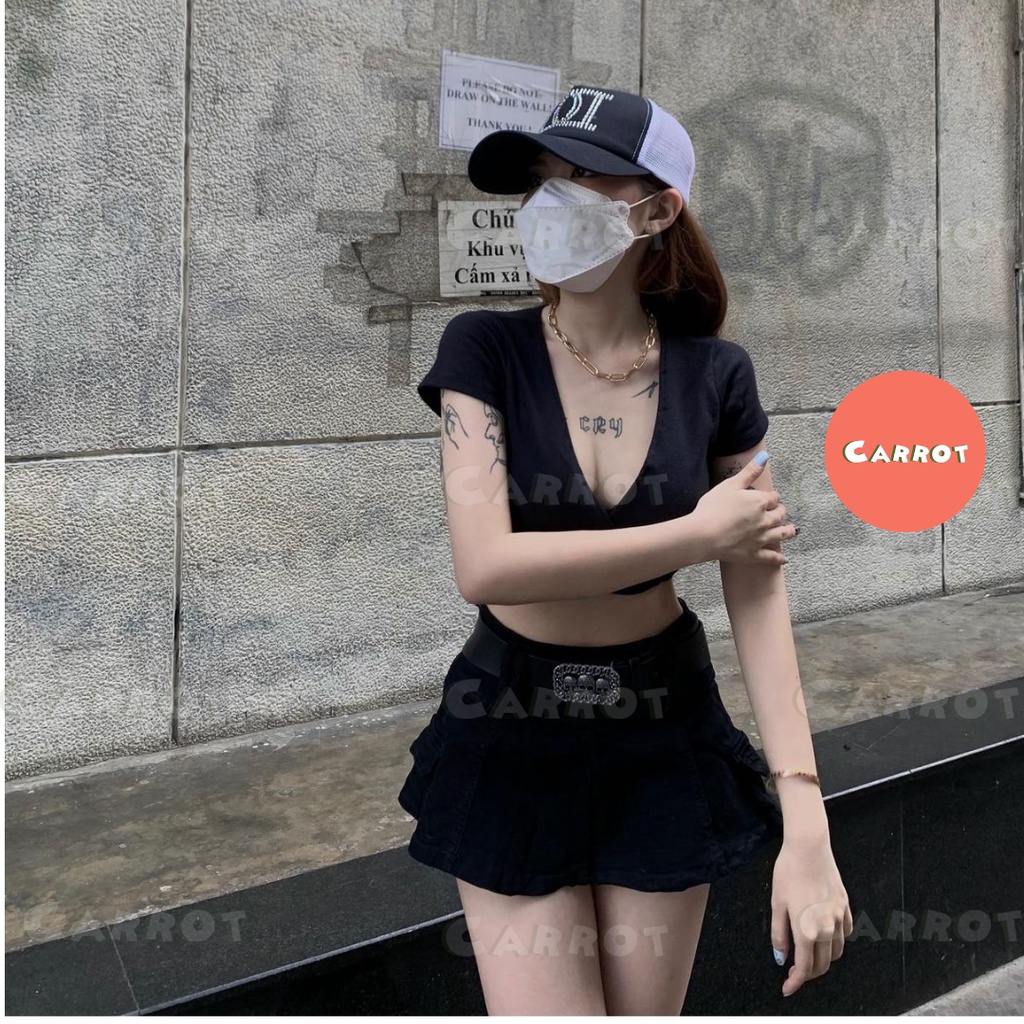 Áo croptop tay ngắn cột eo quyến rũ phong cách thời trang nữ tôn dáng trendy carrotxinhdep