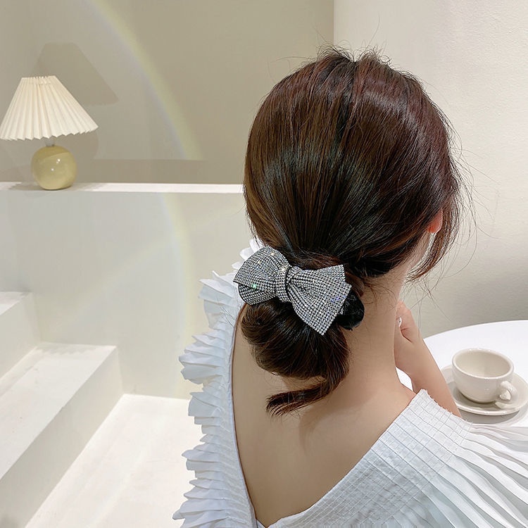 Dây buộc tóc thắt nơ ba chiều đính đá lấp lánh siêu lấp lánh mới