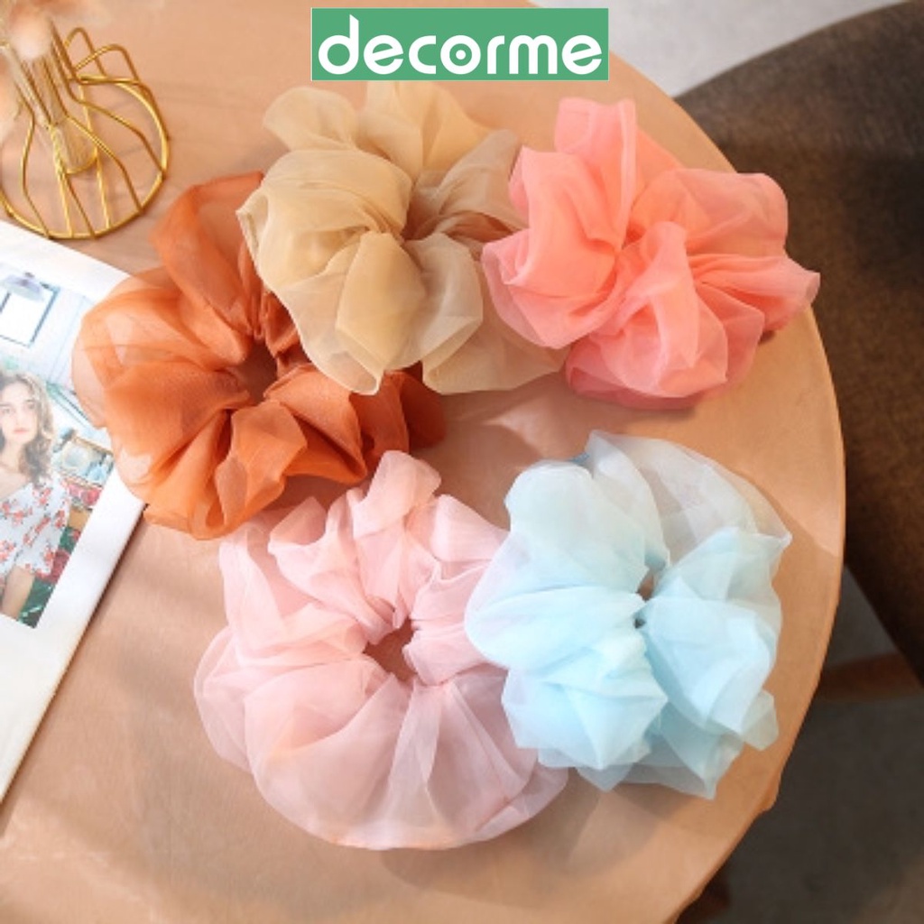 Buộc tóc scrunchies voan trơn lớn