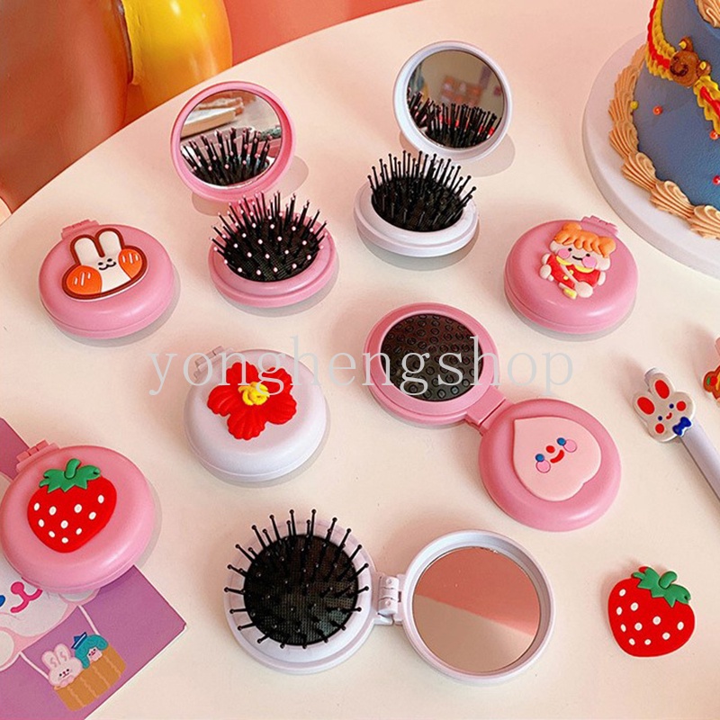 Lược Chải Tóc Tích Hợp Gương Gấp Gọn Thiết Kế Hoạt Hình Dễ Thương Cho Bạn Gái