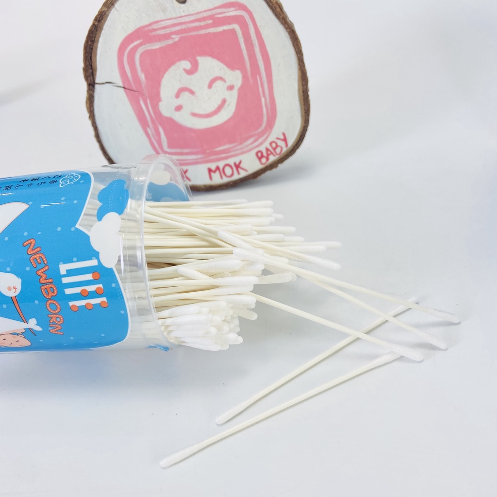 Tăm bông sơ sinh Life Newborn, tăm bông kháng khuẩn đầu tăm siêu nhỏ, thân giấy an toàn cho bé hộp 200 que