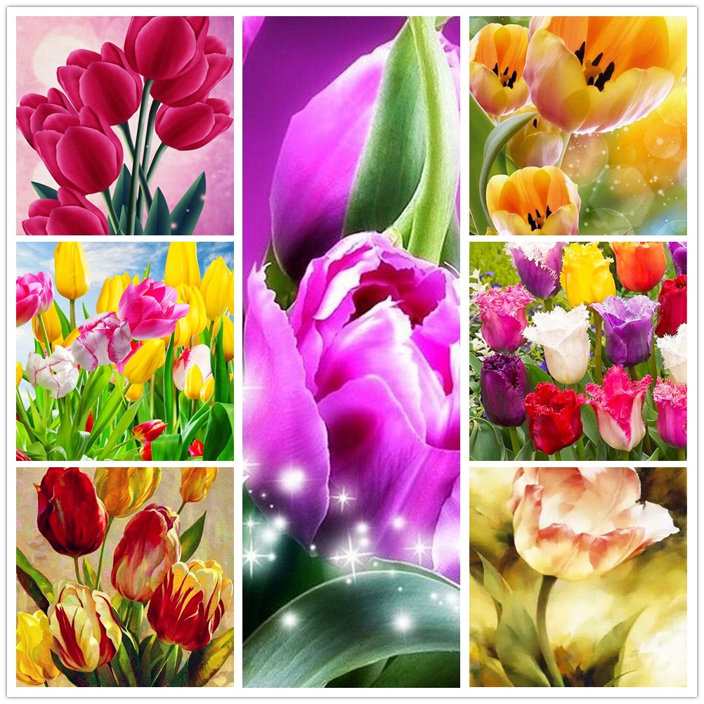 Bộ Tranh Đính Đá 5D DIY Hình Hoa Tulip Trang Trí Cho Người Lớn