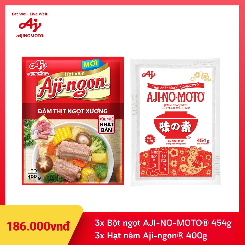 Combo 3 Bột ngọt AJI-NO-MOTO 454gx3 + 3 Hạt nêm Aji-ngon 400gx3