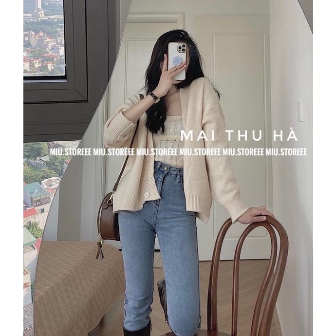 SET LEN THỪNG ÁO HAI DÂY KÈM ÁO KHOÁC LEN CARDIGAN SLTAHD