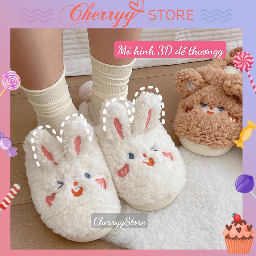 Dép Thỏ Bông Dễ Thương - Dép Bông Đi Trong Nhà Mùa Đông Ấm Áp - Dép Bông Hình Gấu Xinh Cute