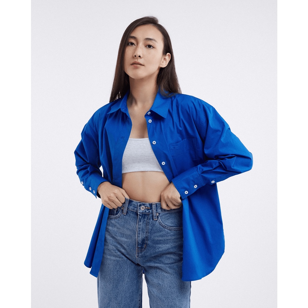 TheBlueTshirt - Áo Sơ Mi Nữ Phom Rộng Màu Xanh - Pillow Talk Oversized Shirt - Cobalt Blue