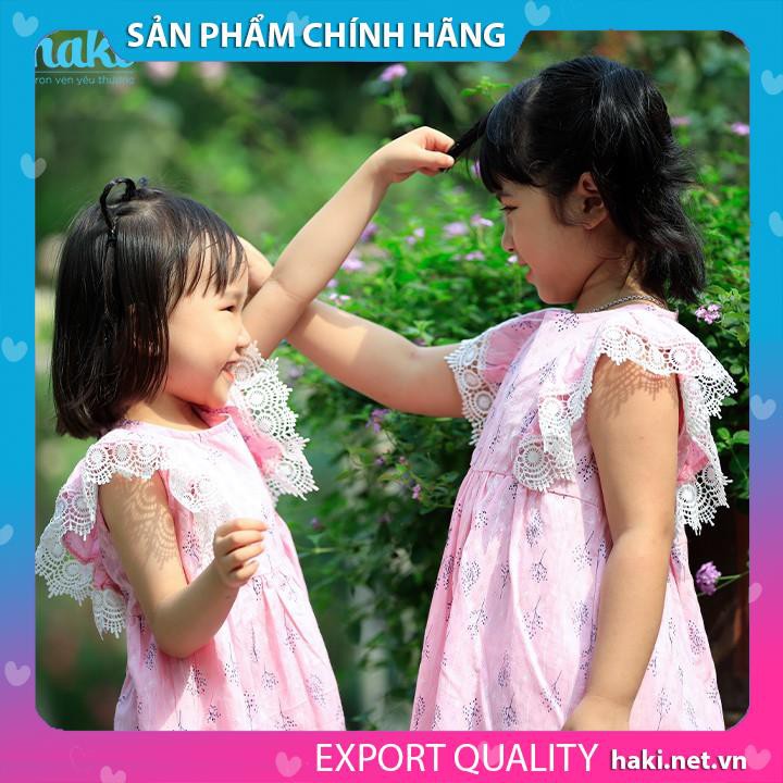 Váy bé gái sát nách phối ren tay HK513, đầm hè thiết kế cho bé, đủ size từ 1-8y Haki